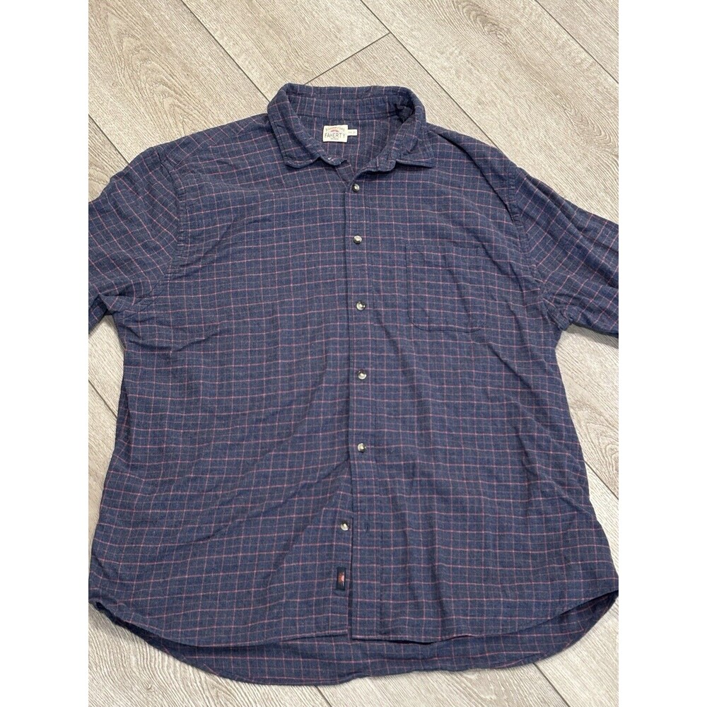 Faherty Brand‎ Mens Cotton Flannel Blue Checks Plaids Casual Shirt 2XL